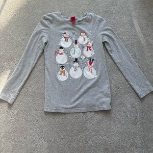 Gray Kids Long Sleeve Tee with Snowman Design